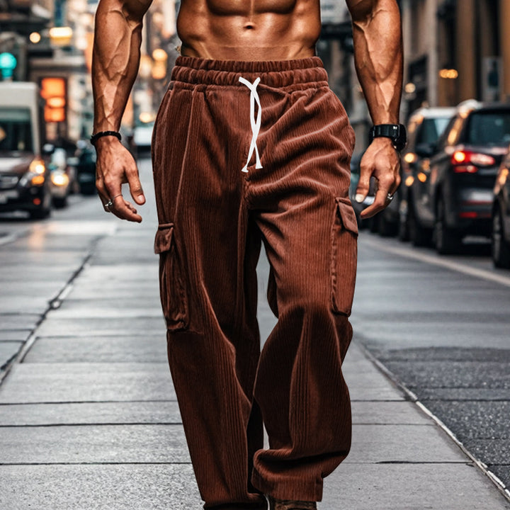 Herren nan oversized Cord-Cargohose mit elastischem Kordelzugbund und Mehrfachtaschen Drune