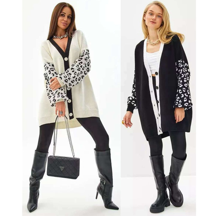 Damen Strickjacke mit kontrastierenden Ärmeln und modischem Muster Drune