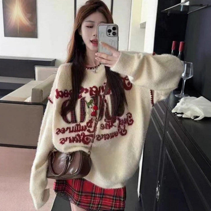 Damen Gemütlicher Pullover mit verspieltem Schriftzug und lässigem Schnitt Drune