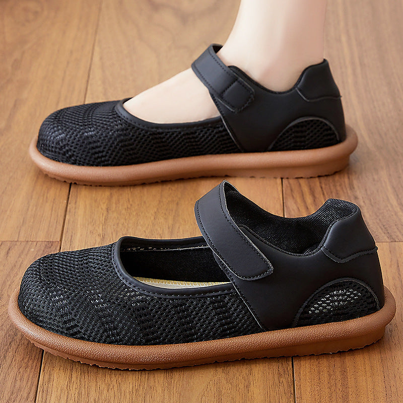 Damen nan atmungsaktive Mary-Jane Slipper mit Klettverschluss und ergonomischer Komfortsohle Drune