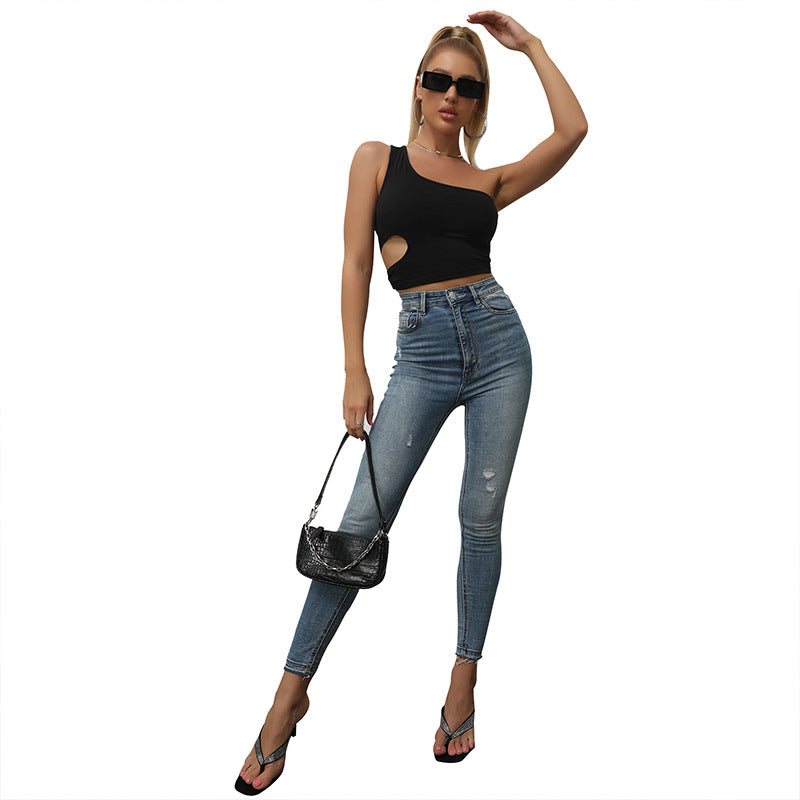Damen asymmetrisches Crop-Top mit Cut-Out-Detail Drune