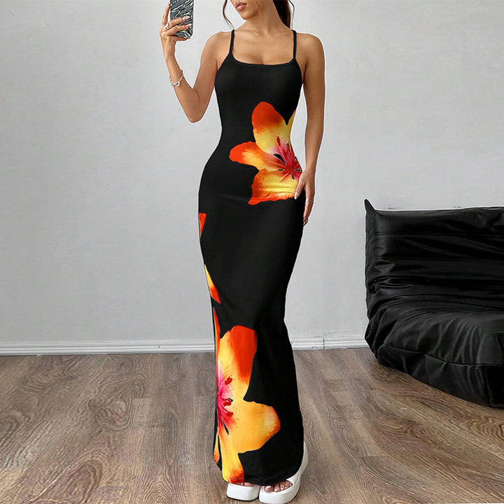 Damen Maxikleid mit floralen Akzenten und tailliertem Schnitt Drune
