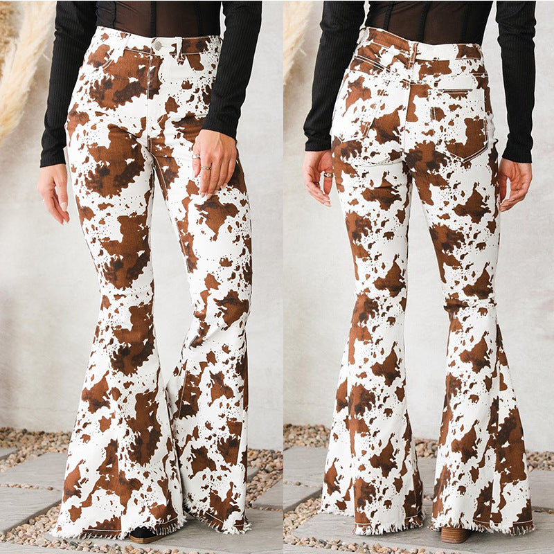 Damen Bootcut-Jeans im modernen Cowprint-Design Drune