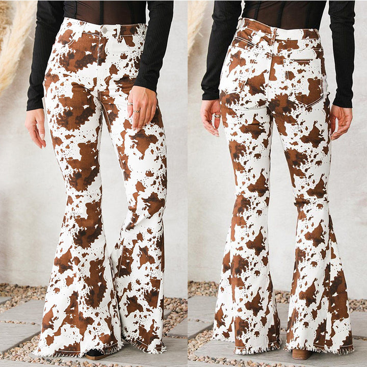 Damen Bootcut-Jeans im modernen Cowprint-Design Drune