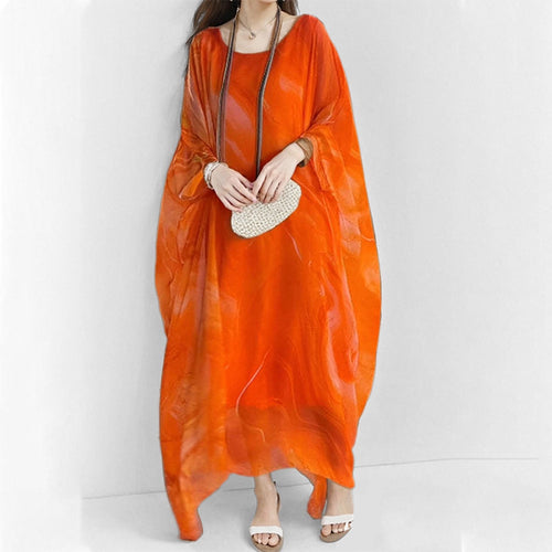 Damen Maxikleid mit elegantem Wasserfarbenmuster und weitem Schnitt Drune