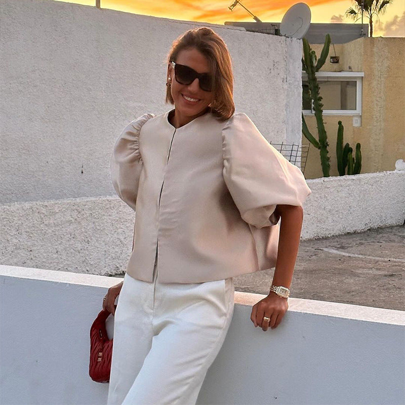 Damen stilvolle Bluse mit puffärmeln Drune