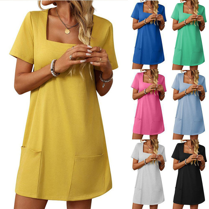 Damen Freizeitkleid mit quadratischem Ausschnitt und praktischen Taschen Drune
