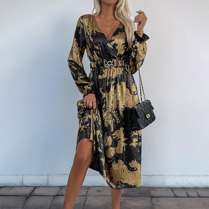 Damen Wickelkleid mit elegantem Muster und taillierbarem Gürtel Drune