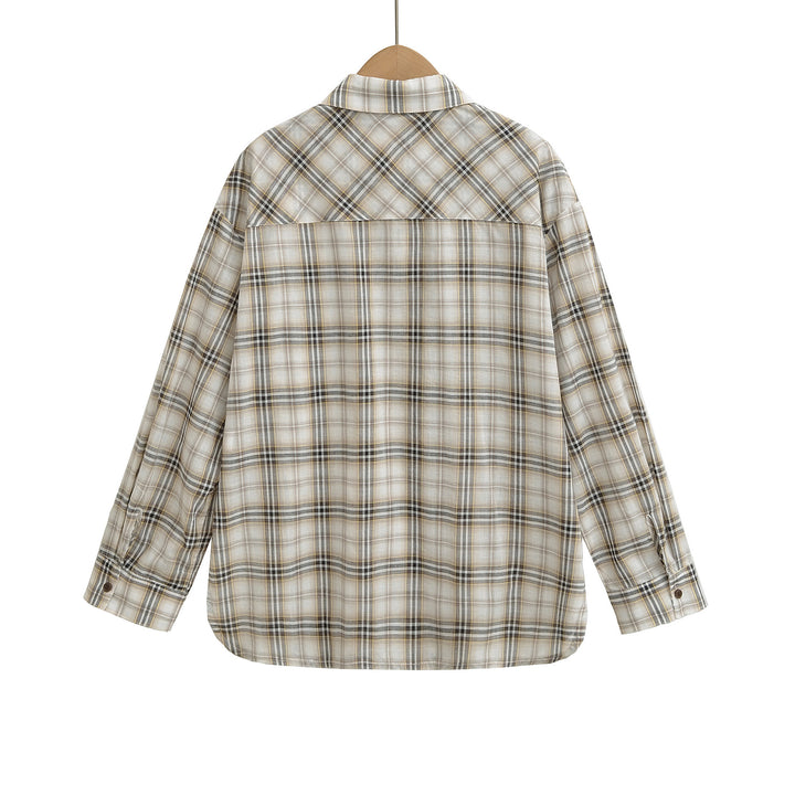 Damen lässige Karoshirt mit oversized Schnitt und praktischer Brusttasche Drune