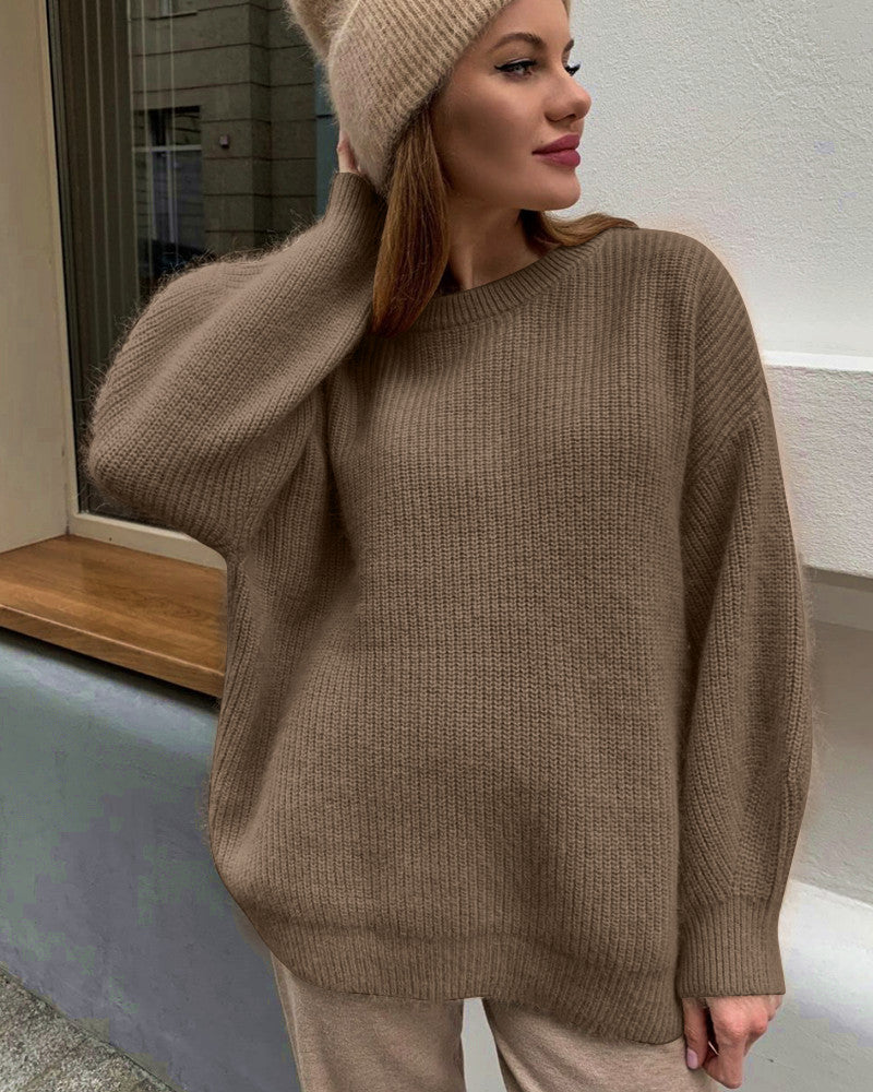 Damen oversized Strickpullover mit lockerem Schnitt und feiner Textur Drune