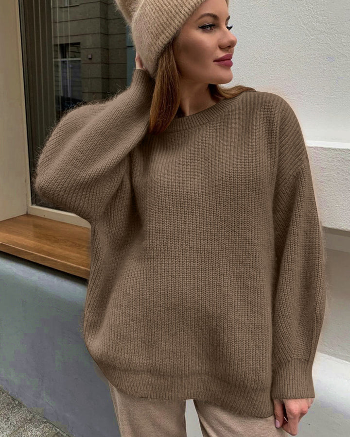 Damen oversized Strickpullover mit lockerem Schnitt und feiner Textur Drune