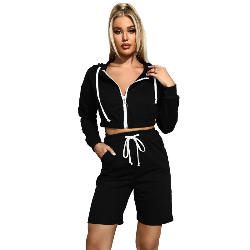 Damen Sportliches Set mit Kurzpullover und High-Waist Shorts Drune