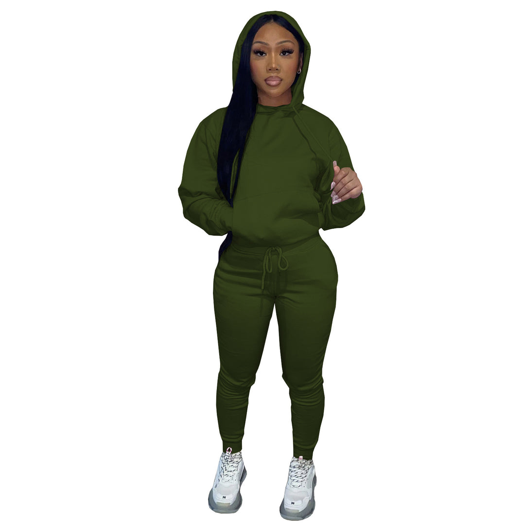 Damen nan Kapuzen-Lounge-Set mit Kängurutasche taillierter Jogginghose und Bündchen Drune