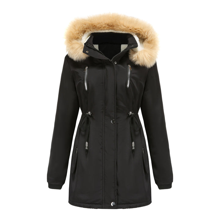 Damen modische Outdoor-Jacke mit abnehmbarem Kunstfellkragen und elastischem Taillenzug Drune