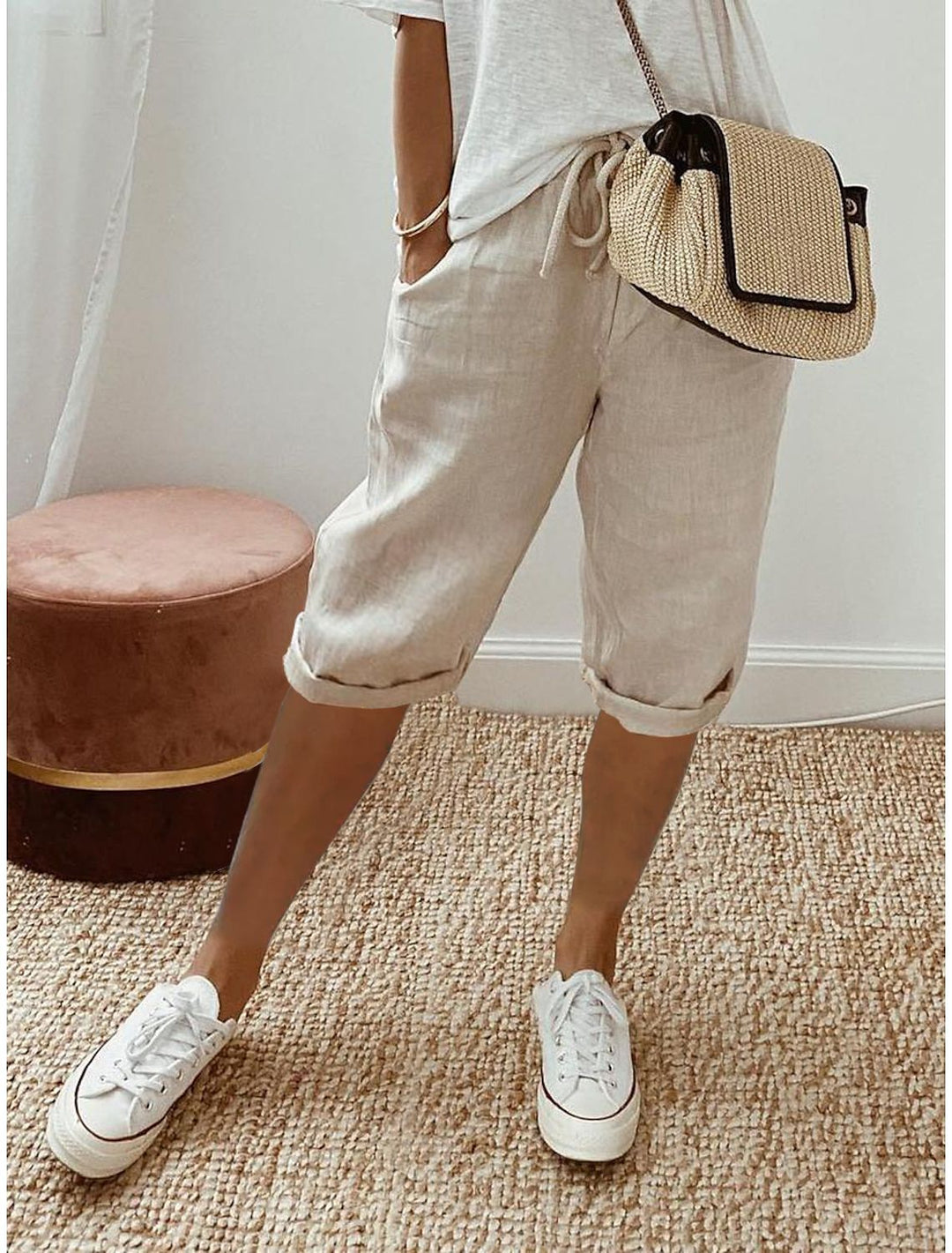 Damen Luftige Leinen Shorts Drune