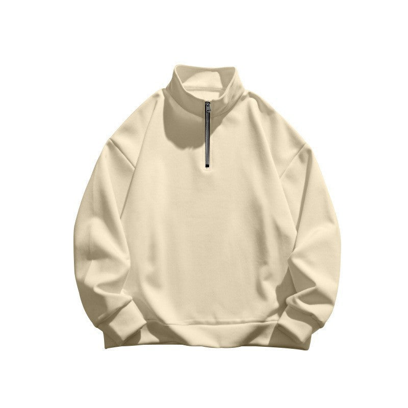 Unisex oversized Sweatshirt mit halbem Reißverschluss und Stehkragen aus weichem Baumwollmix Drune