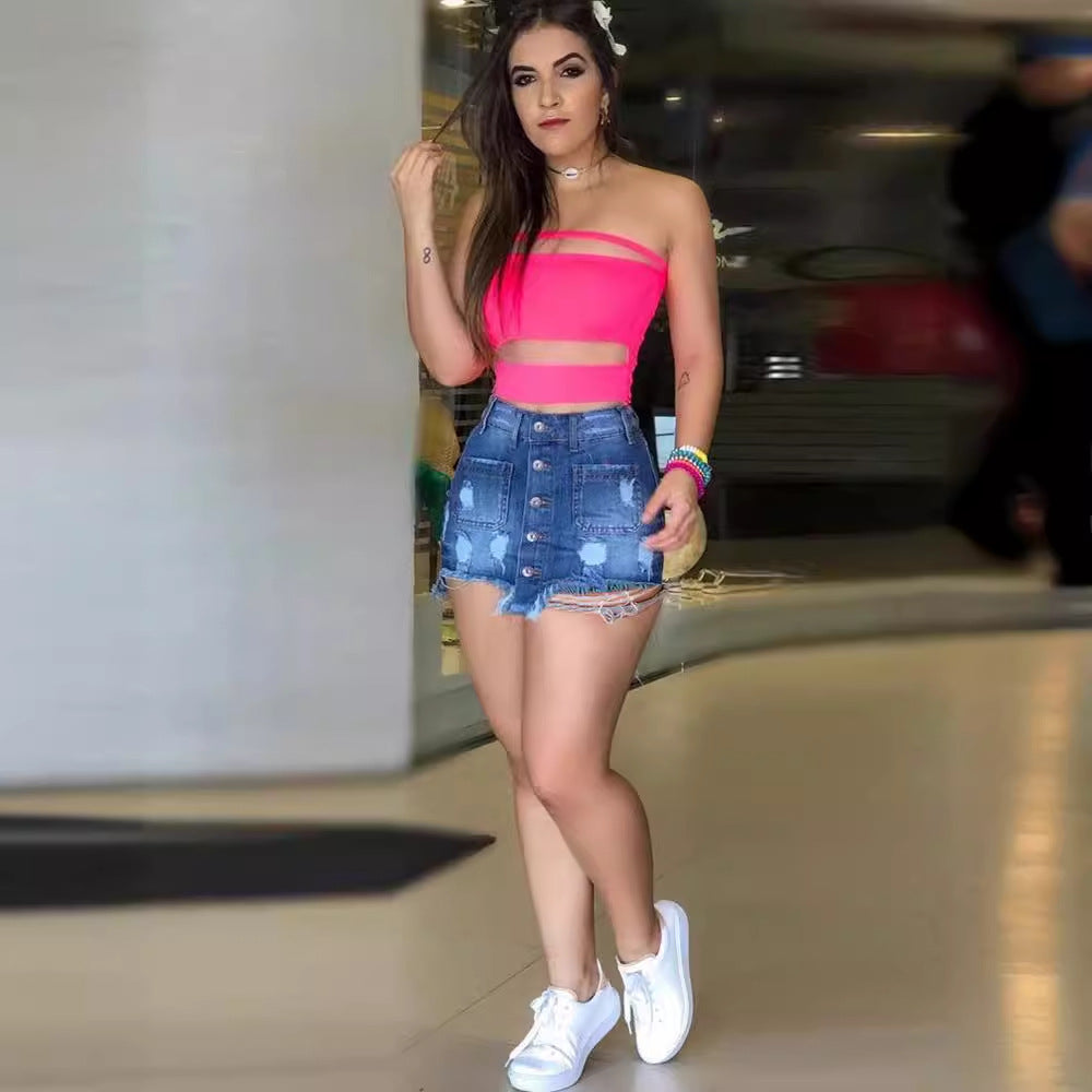 Damen Elegantes Crop-Top mit verführerischen Transparenzelementen und lässigem Mini-Rock Drune