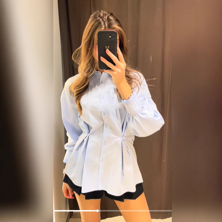 Damen Übergröße Bluse mit eleganter Schnür-Detail Drune