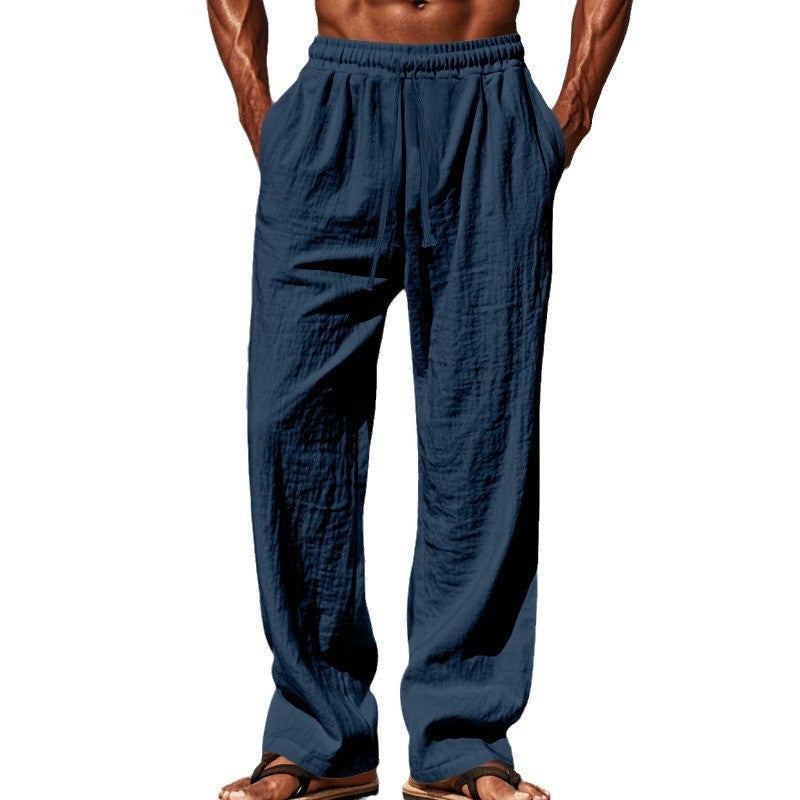 Herren nan weite Leinen-Loungehose mit elastischem Tunnelzugbund, Kordelzug und geradem Bein Drune