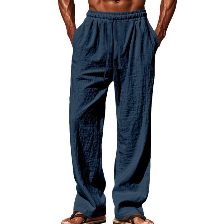 Herren nan weite Leinen-Loungehose mit elastischem Tunnelzugbund, Kordelzug und geradem Bein Drune