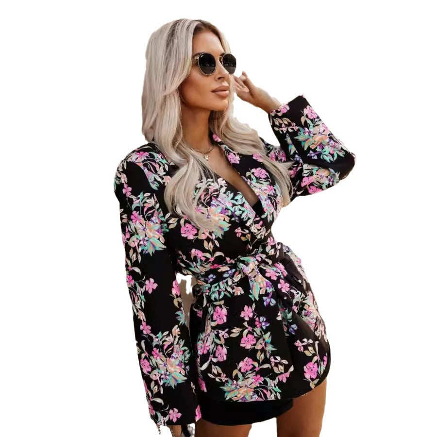 Damen Elegante Blazerjacke mit tierischem Muster und betontem Taillengürtel Drune