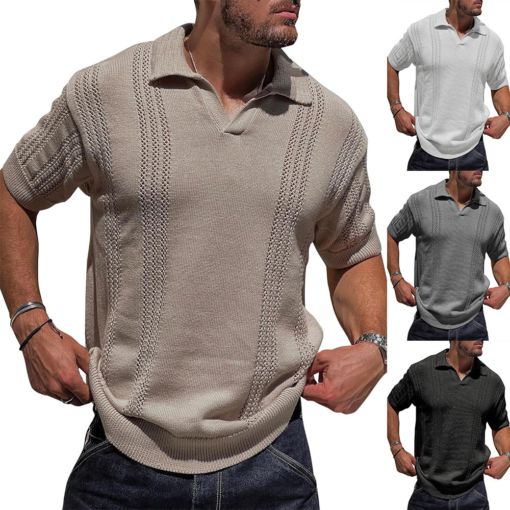 Herren Kurzarm Strickpullover mit strukturierter Oberfläche und Polokragen Drune
