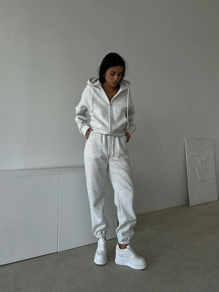 Damen Sportlicher Fleece-Jogginganzug mit Reißverschluss und Kapuze Drune