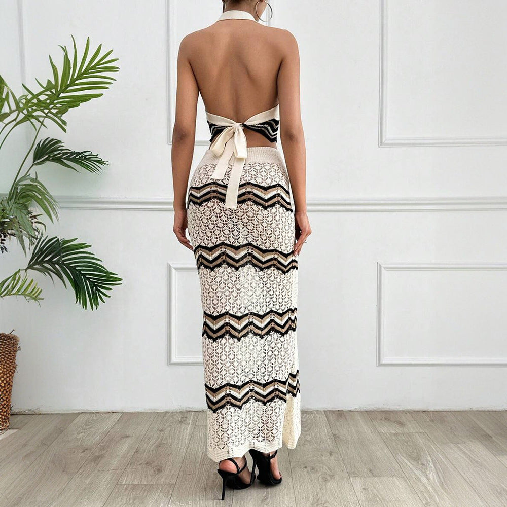 Damen elegantes Cropped Top und Maxi-Rock Set Drune