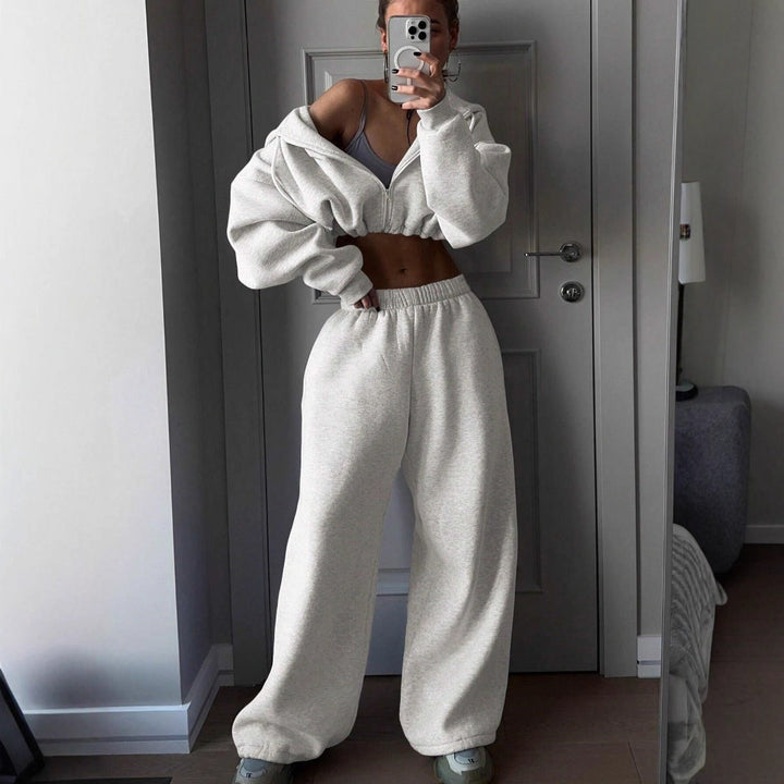 Damen Cropped Hoodie und lässige Sweatpants mit elastischem Bund Drune