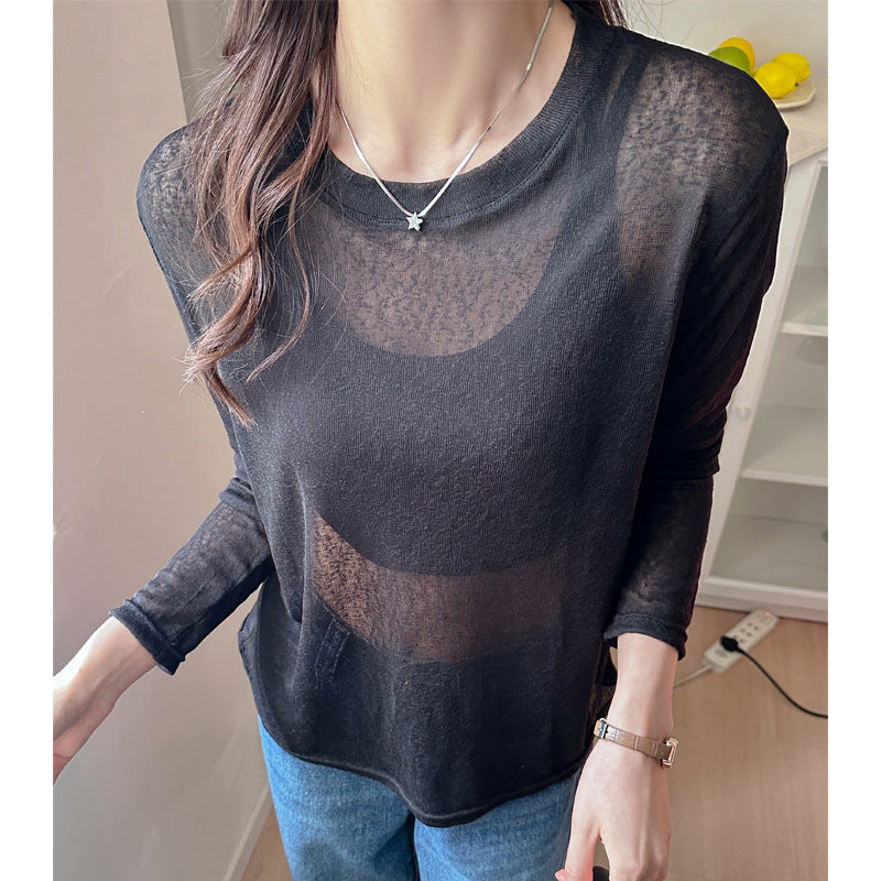 Damen transparentes Langarmshirt aus leichtem, luftdurchlässigem Material Drune