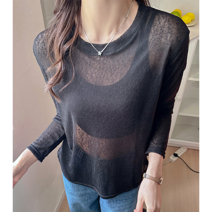 Damen transparentes Langarmshirt aus leichtem, luftdurchlässigem Material Drune