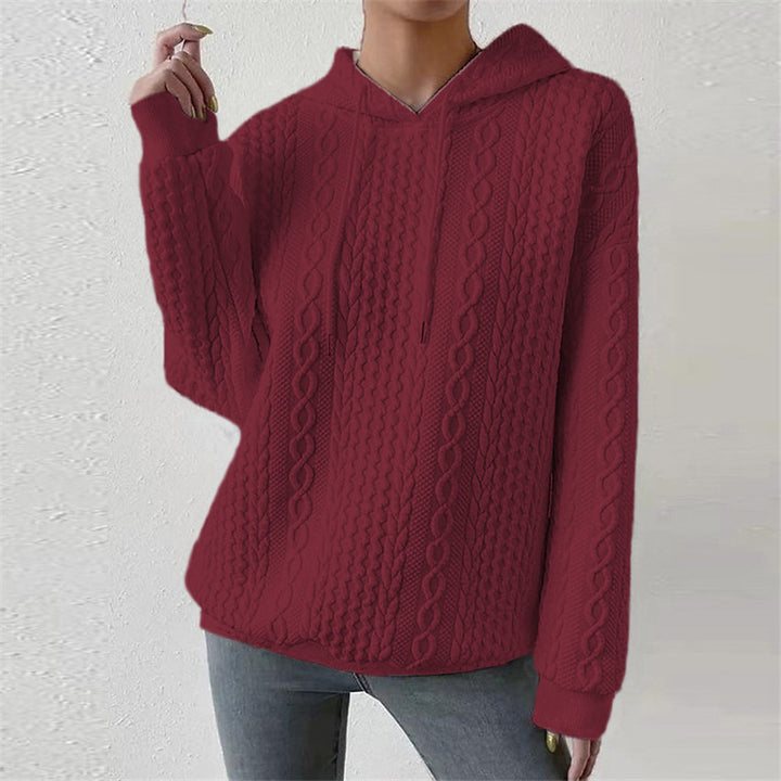 Damen Hochwertiger Strickpullover mit Kapuze und dekorativem Zopfmuster Drune