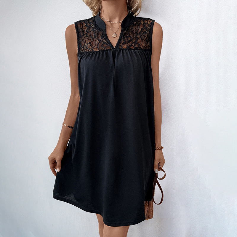 Damen ärmelloses Kleid mit elegantem Spitzenoberteil Drune