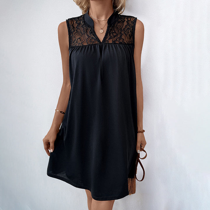 Damen ärmelloses Kleid mit elegantem Spitzenoberteil Drune