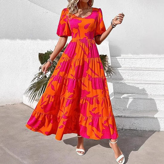 Damen Maxikleid mit schwingendem Saum und floralem Muster Drune