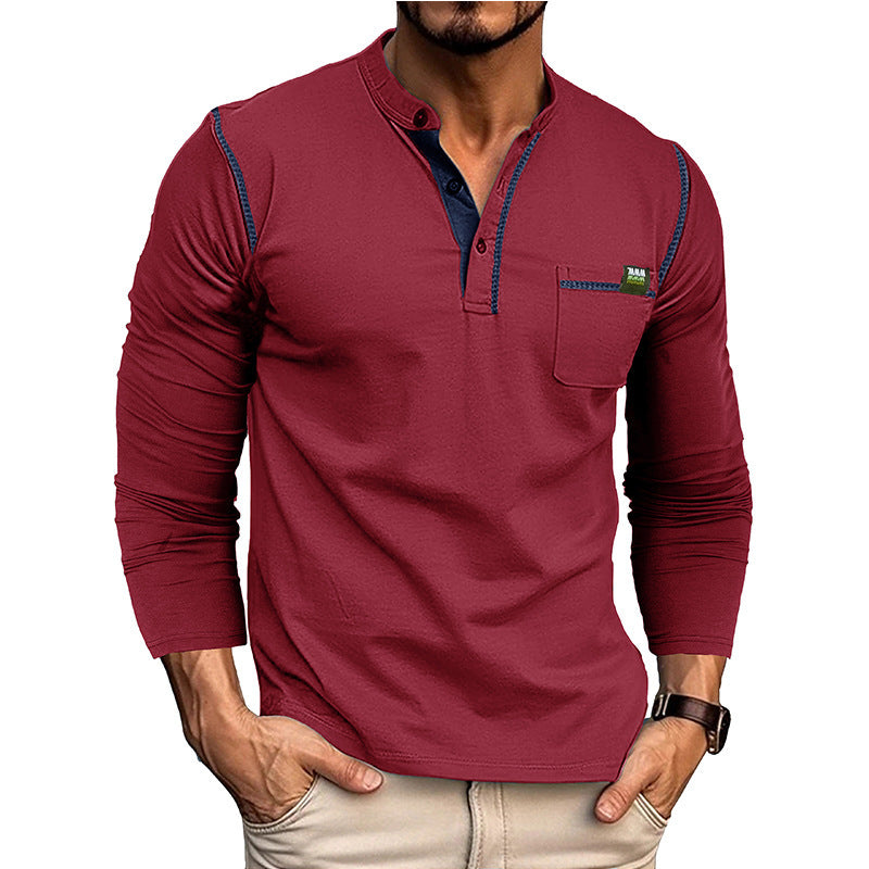Herren Stylishes Langarmshirt mit Knopfleiste und Brusttasche Drune