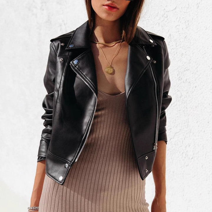 Damen Kunstlederjacke mit schmalem Schnitt und asymmetrischem Revers Drune