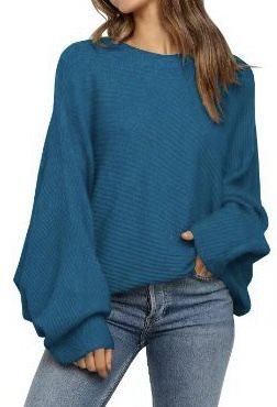 Damen lässiger Strickpullover mit weitem Schnitt und exquisitem Rippenmuster Drune