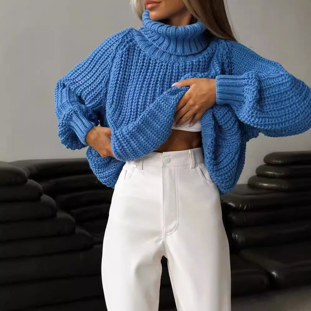 Damen Großer Strickpullover mit Rollkragen und breiten Ärmelabschlüssen Drune