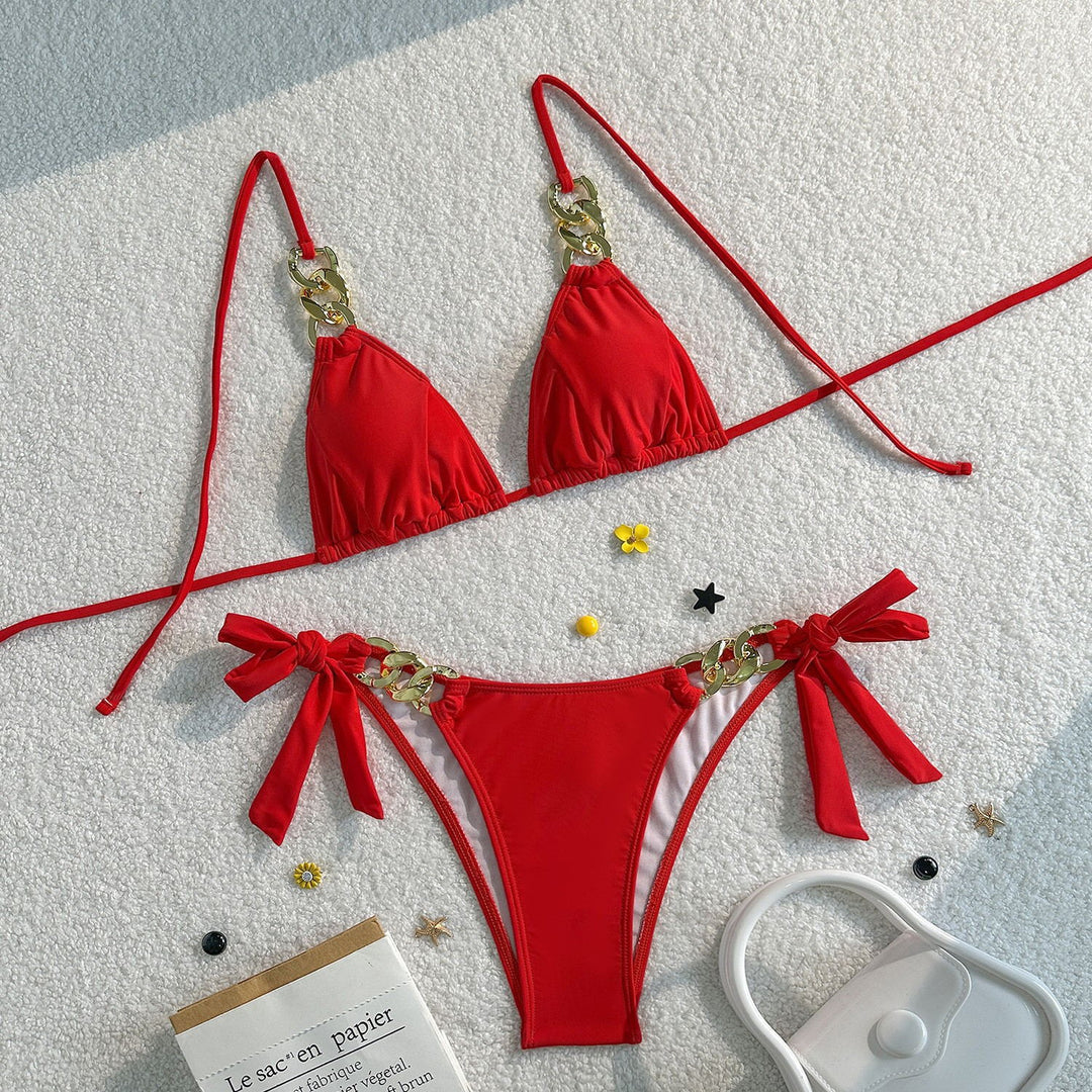 Damen Triangel-Bikini mit dekorativen Kettenelementen Drune