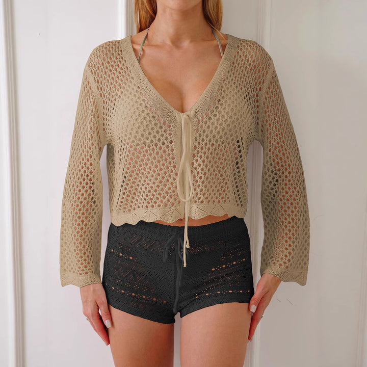Damen Luftiger Häkelstrandpullover Drune