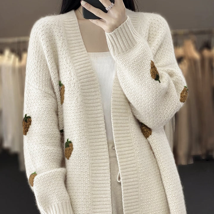 Damen Strickjacke mit fröhlichem Erdbeermuster Drune