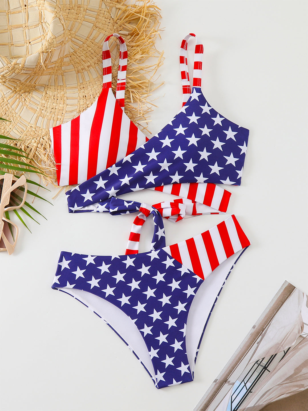 Damen Zweiteiliges Bikini-Set mit asymmetrischem Design und trendigem Sternenmuster Drune