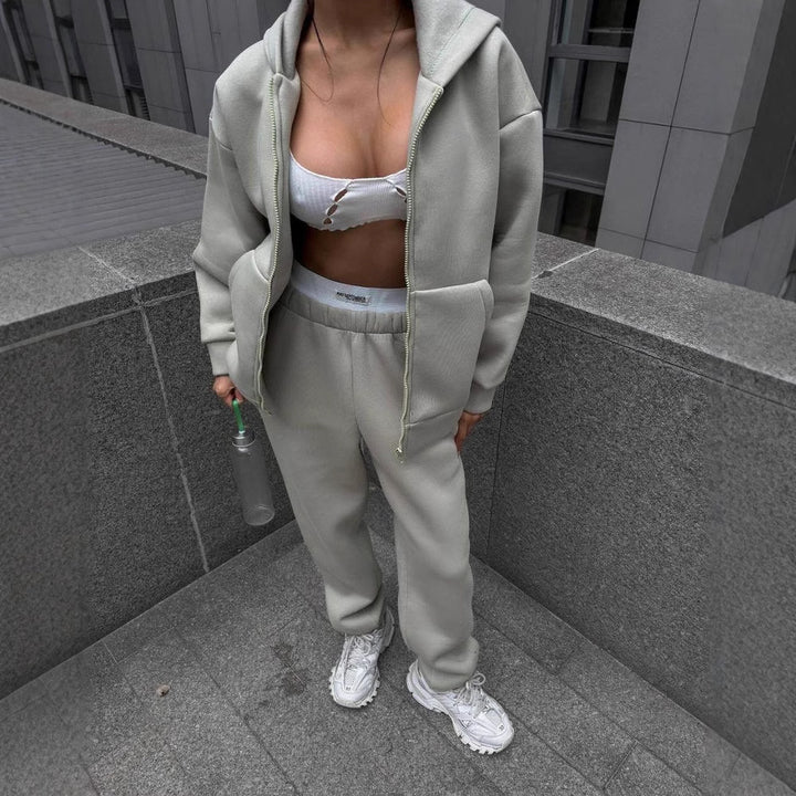 Damen Sportliches Set aus Kapuzenjacke und Jogginghose Drune