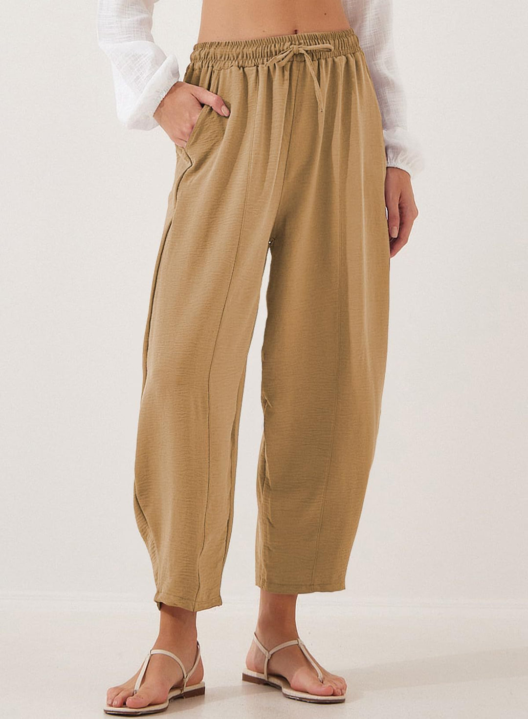 Damen lässige Freizeithose mit elastischem Bund und praktischen Seitentaschen Drune