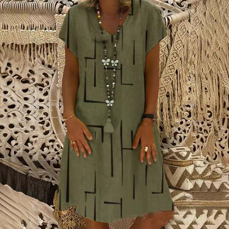 Damen Freizeitkleid aus Leinen mit minimalistischem Druck Drune