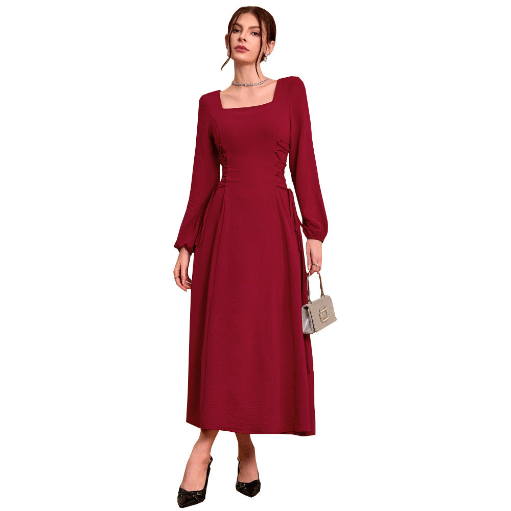 Damen Maxikleid mit quadratischem Ausschnitt und raffinierten Rüschen Drune
