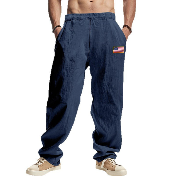 Herren lässige Strandhose mit amerikanischer Flaggen-Applikation und elastischem Bund Drune