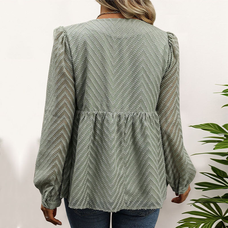 Damen Bluse mit Rüschendetails und elegantem Zickzackmuster Drune
