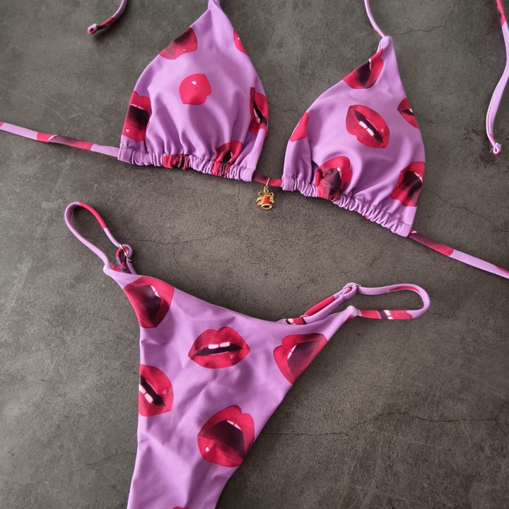 Damen Triangel-Bikini mit verspieltem Lippen-Design Drune